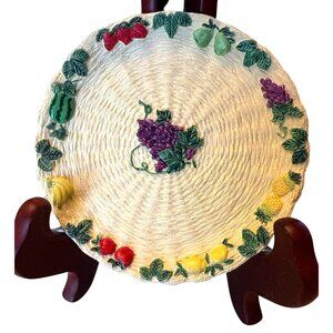 Vintage 1993 Summco Small 3D Ceramic Trinket Fruit Grape Strawberry Dish Tray 5'